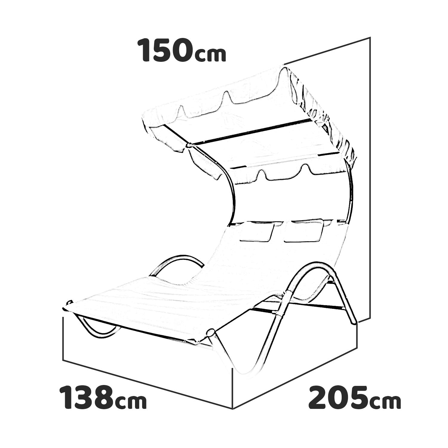 Garden Sun - Lettino prendisole matrimoniale in acciaio e textilene con tettuccio parasole orientabile. Lettino da giardino 2 posti extra large 205x138x150 cm.