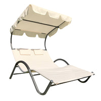 Garden Sun - Lettino prendisole matrimoniale in acciaio e textilene con tettuccio parasole orientabile. Lettino da giardino 2 posti extra large 205x138x150 cm.