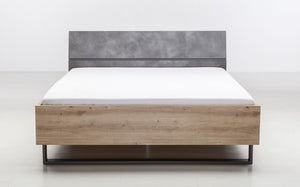 Letto Industry con testata ricurva in finitura Rovere e Grigio smoke, ZCMFAB611