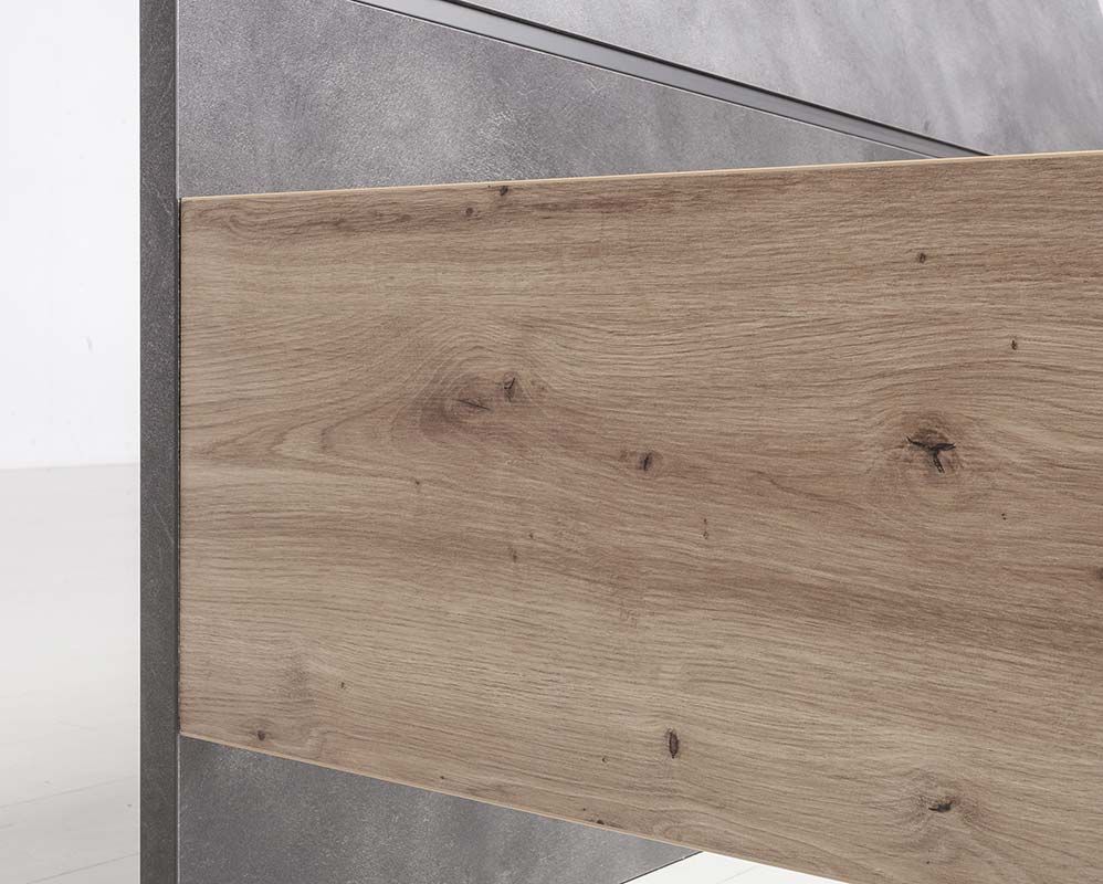 Letto Industry con testata ricurva in finitura Rovere e Grigio smoke, ZCMFAB611