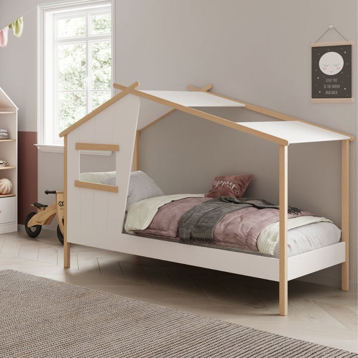 Letto singolo a casetta Luba in legno massiccio – Un rifugio incantato per i sogni del tuo bambino