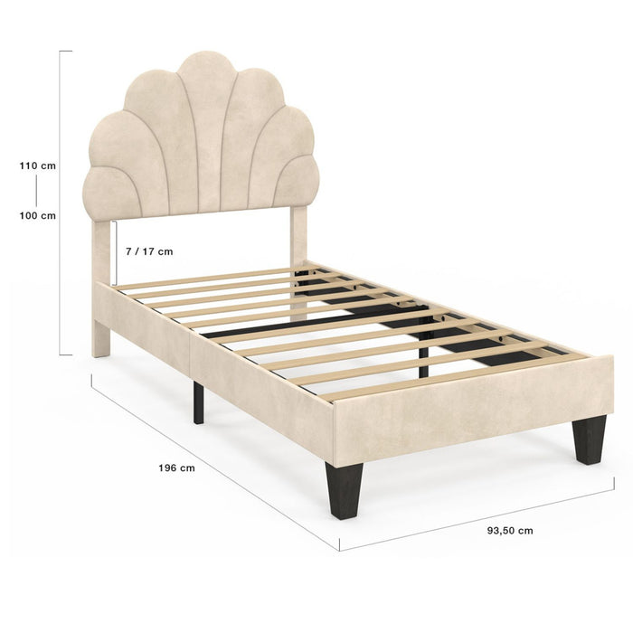 IDMarket - Letto singolo a conchiglia AMANDA 90 x 190 cm con base in velluto beige