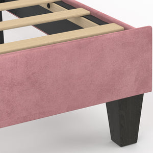 IDMarket - Letto singolo a conchiglia AMANDA 90 x 190 cm con base in velluto rosa cipria