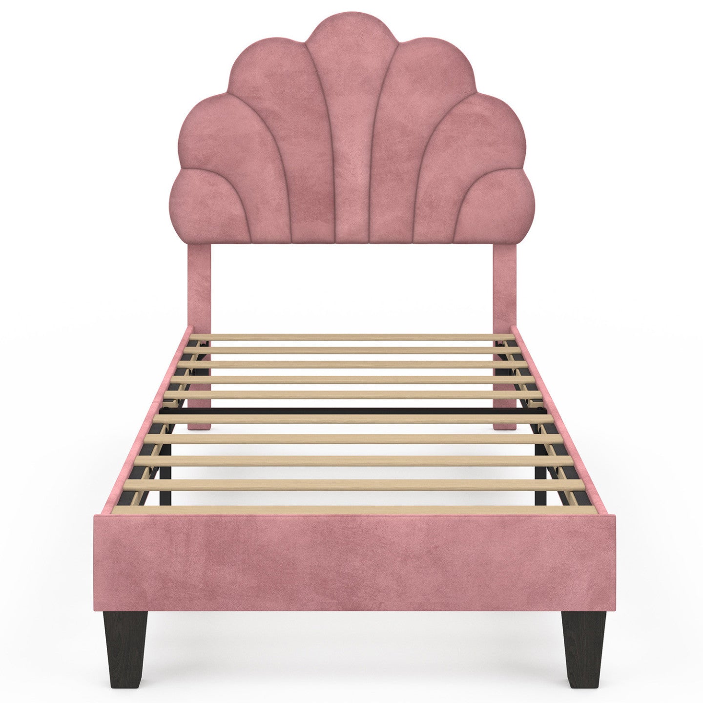 IDMarket - Letto singolo a conchiglia AMANDA 90 x 190 cm con base in velluto rosa cipria