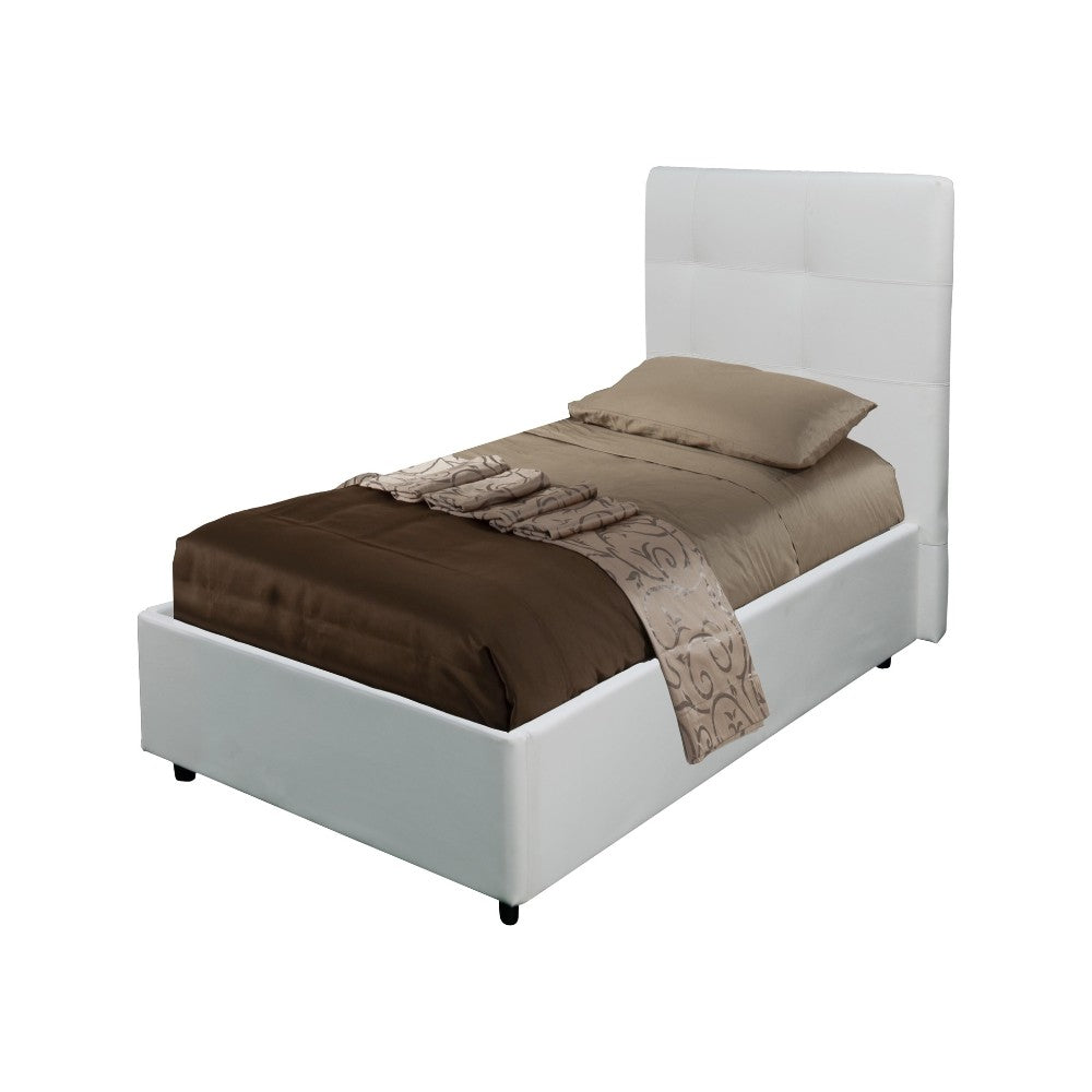 Letto singolo con contenitore Ascoli 102x210x124H ecopelle colore bianco