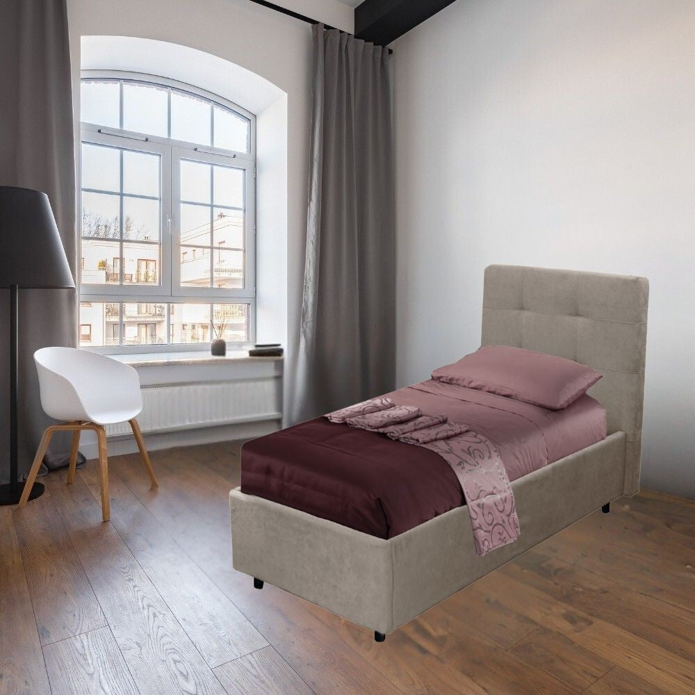 Letto singolo con contenitore Ascoli 102x210x124H tessuto Enjoy tortora