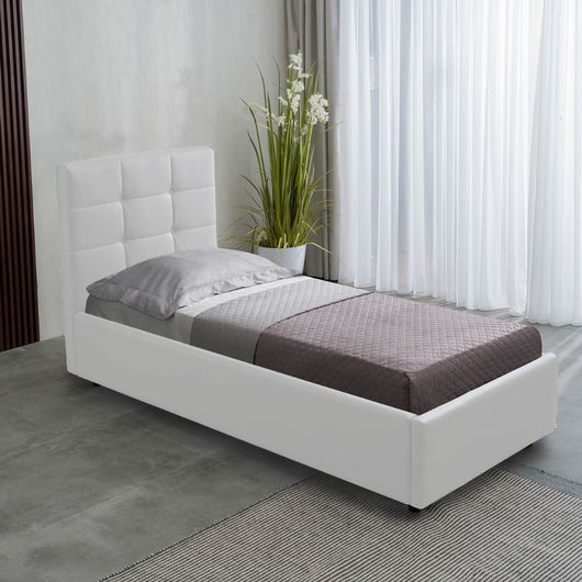 Letto singolo con contenitore Napoli ecopelle colore bianco