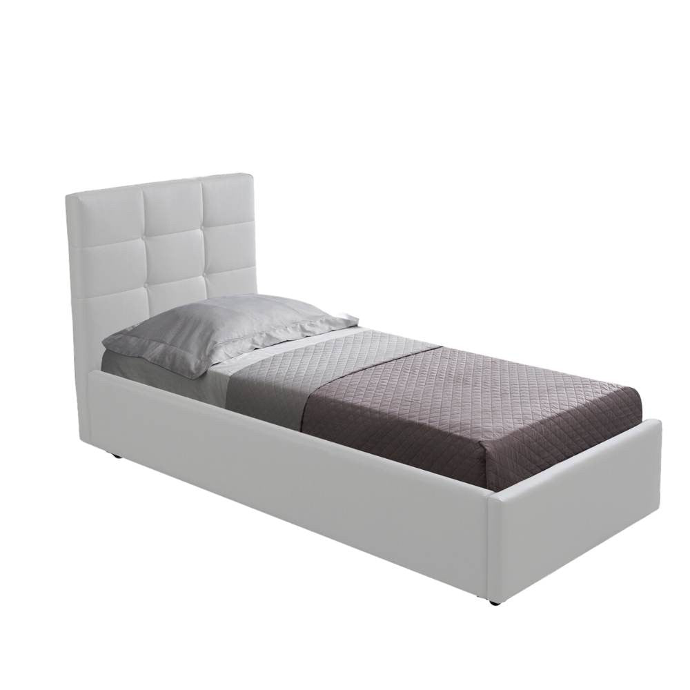 Letto singolo con contenitore Napoli ecopelle colore bianco