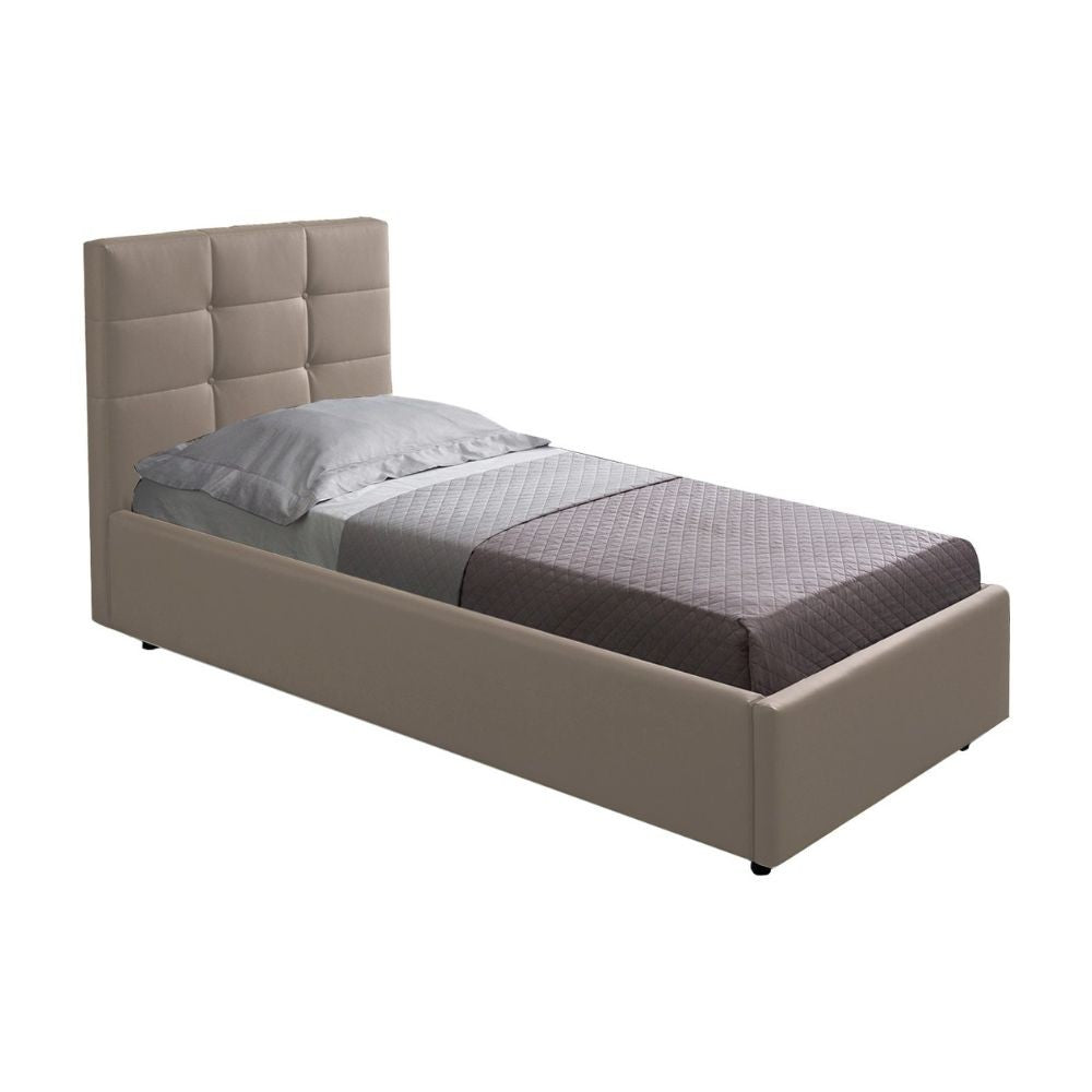 Letto singolo con contenitore Napoli ecopelle colore tortora