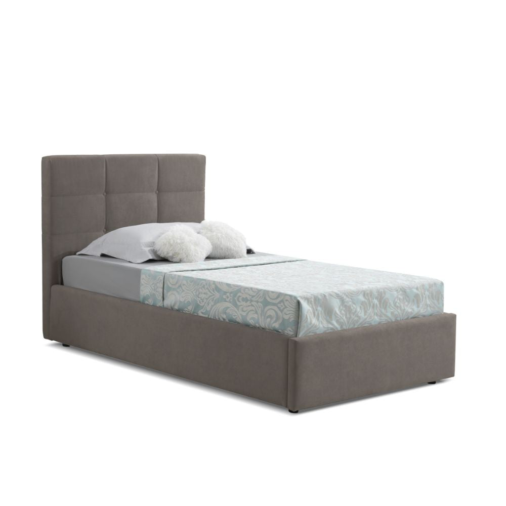 Letto singolo con contenitore Napoli tessuto colore tortora