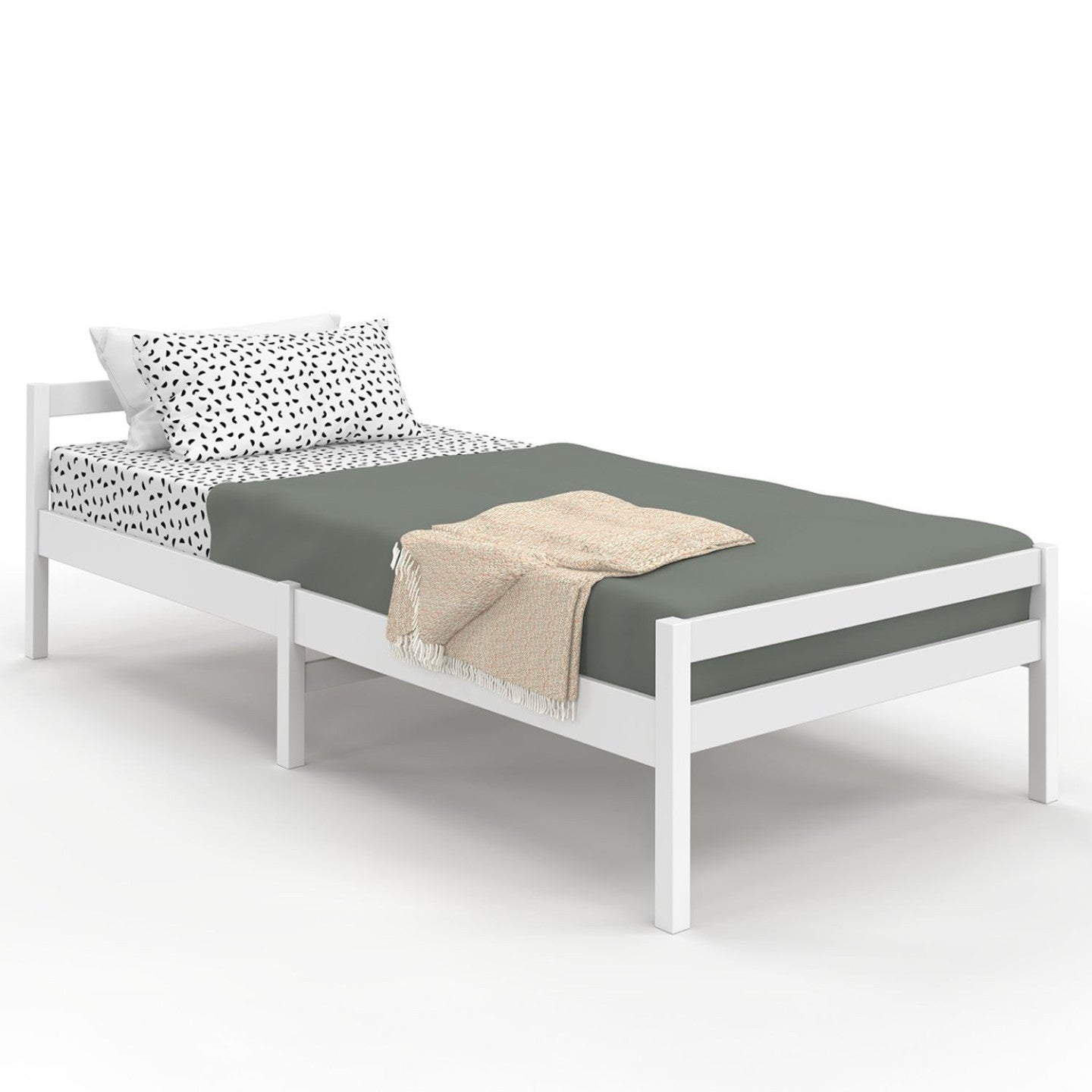 IDMarket - Letto singolo HARPER 90 x 190 cm con base in legno bianco