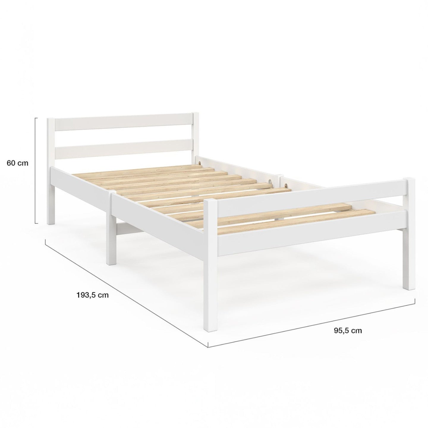 IDMarket - Letto singolo HARPER 90 x 190 cm con base in legno bianco