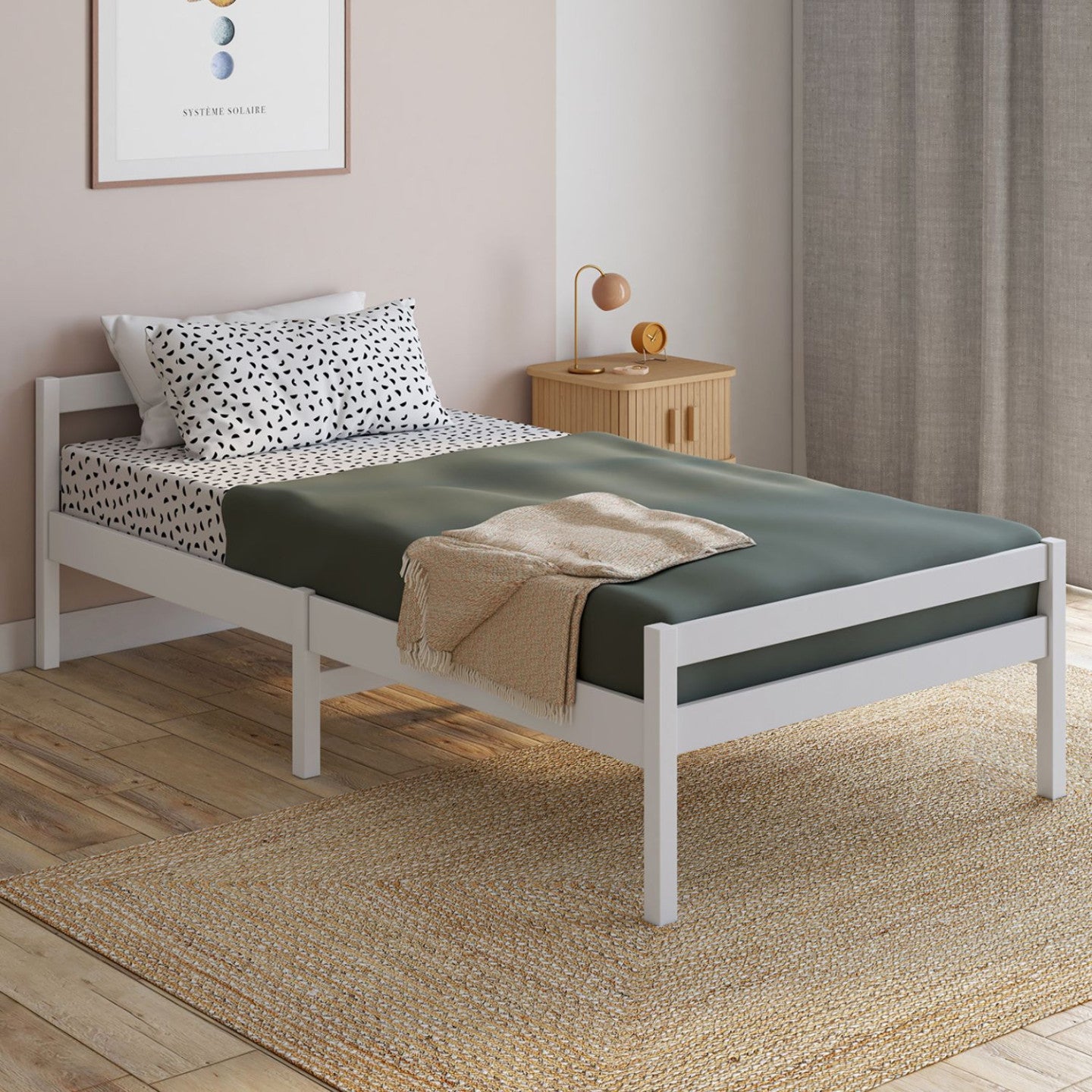 IDMarket - Letto singolo HARPER 90 x 190 cm con base in legno bianco