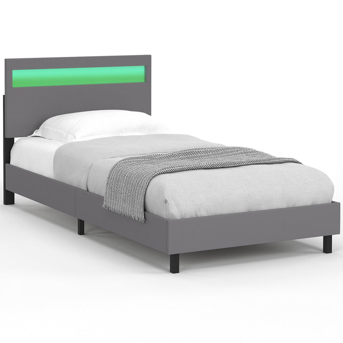 IDMarket - Letto singolo NEO con testata LED integrata e rete 90 x 190 cm PVC grigio