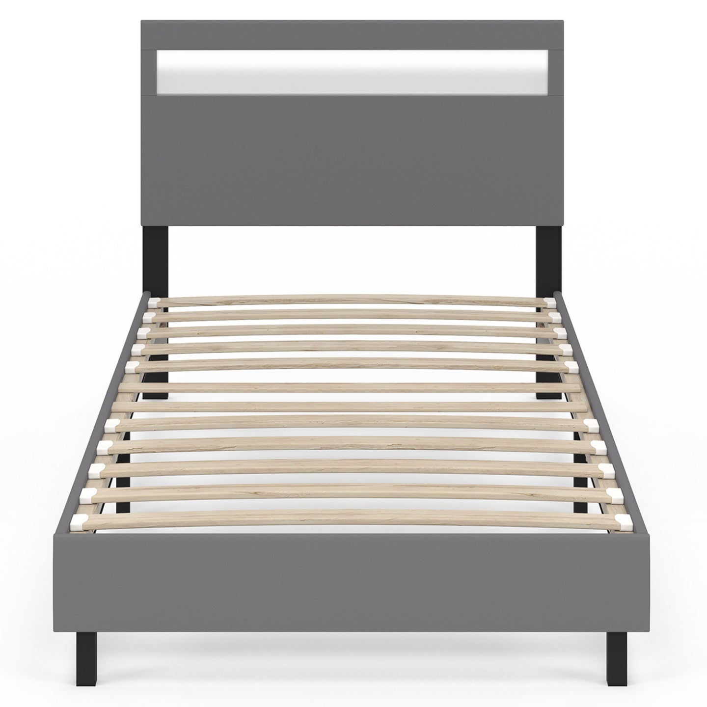 IDMarket - Letto singolo NEO con testata LED integrata e rete 90 x 190 cm PVC grigio