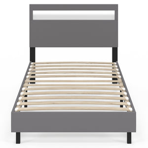 IDMarket - Letto singolo NEO con testata LED integrata e rete 90 x 190 cm PVC grigio