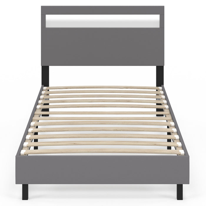 IDMarket - Letto singolo NEO con testata LED integrata e rete 90 x 190 cm PVC grigio