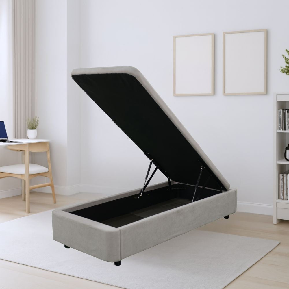 Letto singolo Sommier con contenitore in tessuto grigio 82x192x39H – Praticità compatta