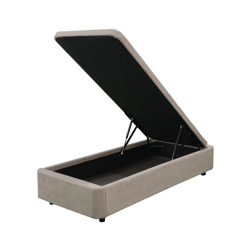 Letto singolo Sommier con contenitore in tessuto taupe 82x192x39H – Praticità compatta