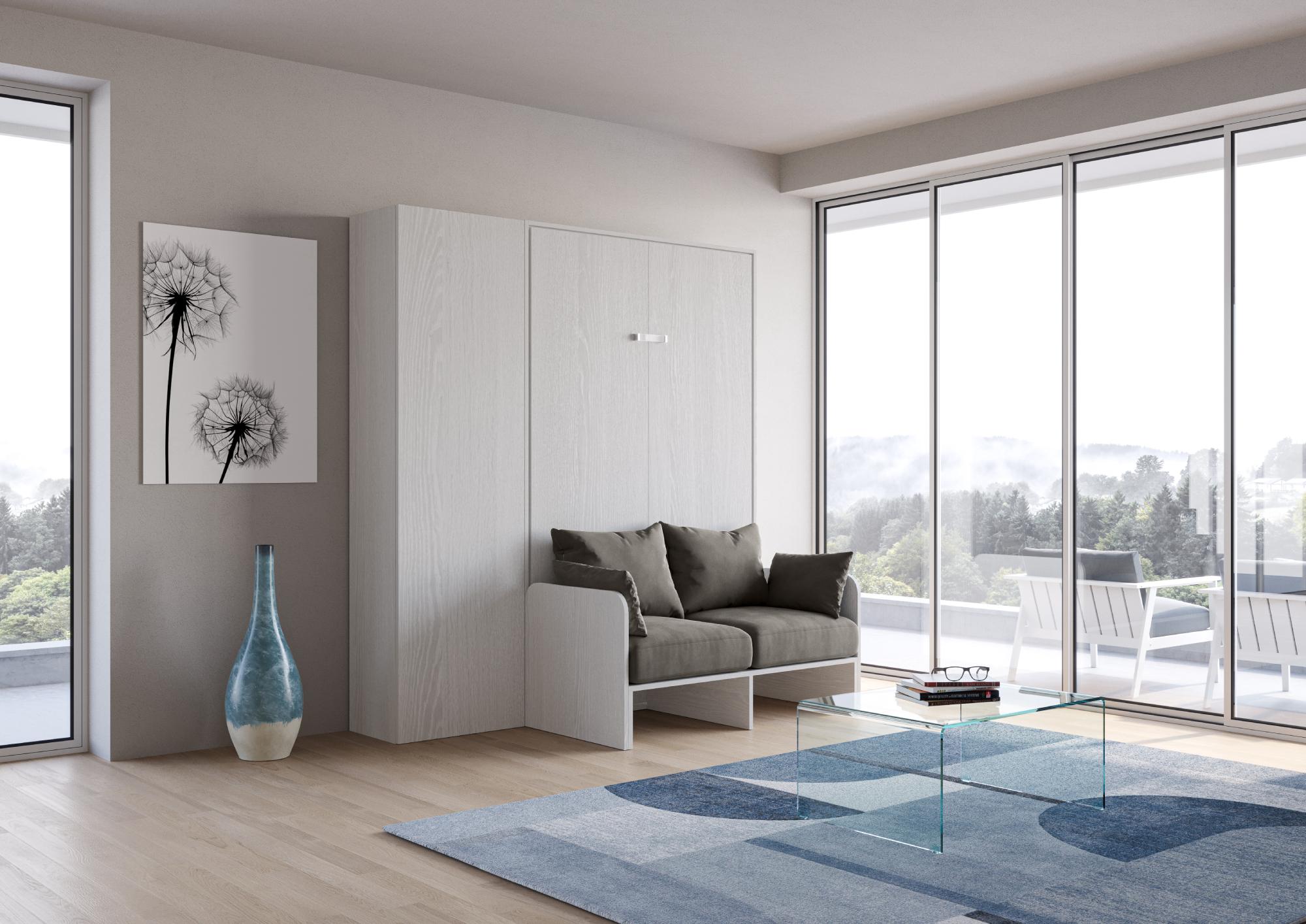 Letto 140 Sofà Kentaro Bianco Frassino con colonna sx-dx