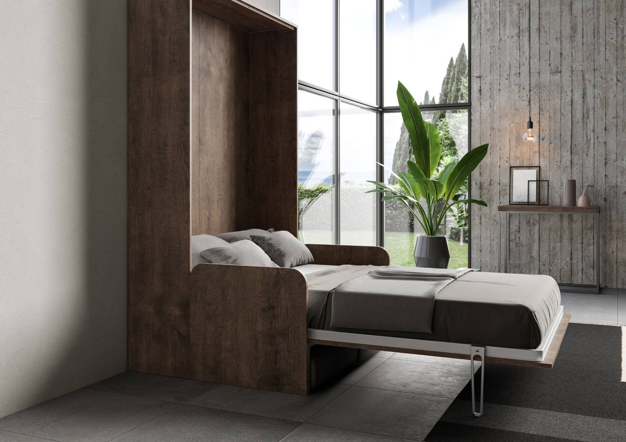 Letto 140 Sofà Kentaro verticale a scomparsa Noce