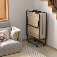 Letto brandina con materasso in memory foam struttura resistente 4 ruote girevoli-Lettino pieghevole per casa Beige