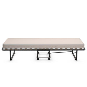 Letto brandina con materasso in memory foam struttura resistente 4 ruote girevoli-Lettino pieghevole per casa Beige