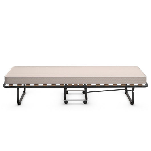 Letto brandina con materasso in memory foam struttura resistente 4 ruote girevoli-Lettino pieghevole per casa Beige