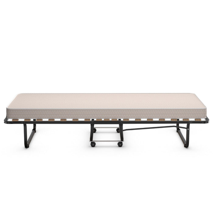 Letto brandina con materasso in memory foam struttura resistente 4 ruote girevoli-Lettino pieghevole per casa Beige