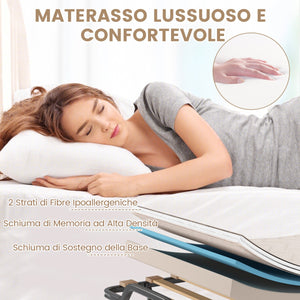 Lettino con ruote materasso in memory foam e capacit¨¤ di 120kg-Letto pieghevole con struttura metallica Beige