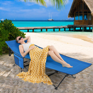 Letto da campeggio con poggiatesta inclinato tasca laterale borsa trasporto, Brandina pieghevole Blu-Letti e sacchi a pelo