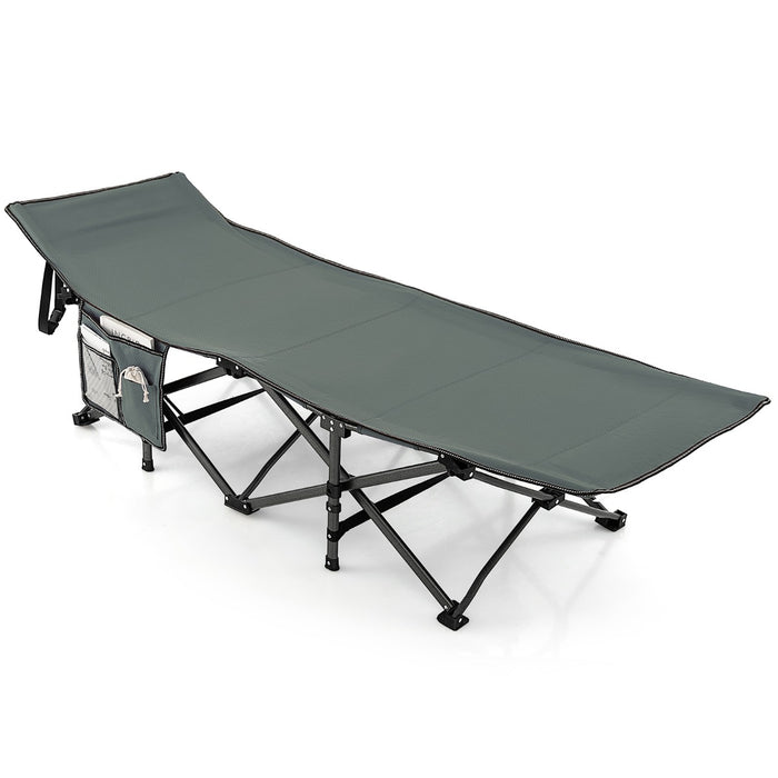 Letto da campeggio con poggiatesta inclinato tasca laterale borsa trasporto, Brandina pieghevole Grigio-Letti e sacchi a pelo