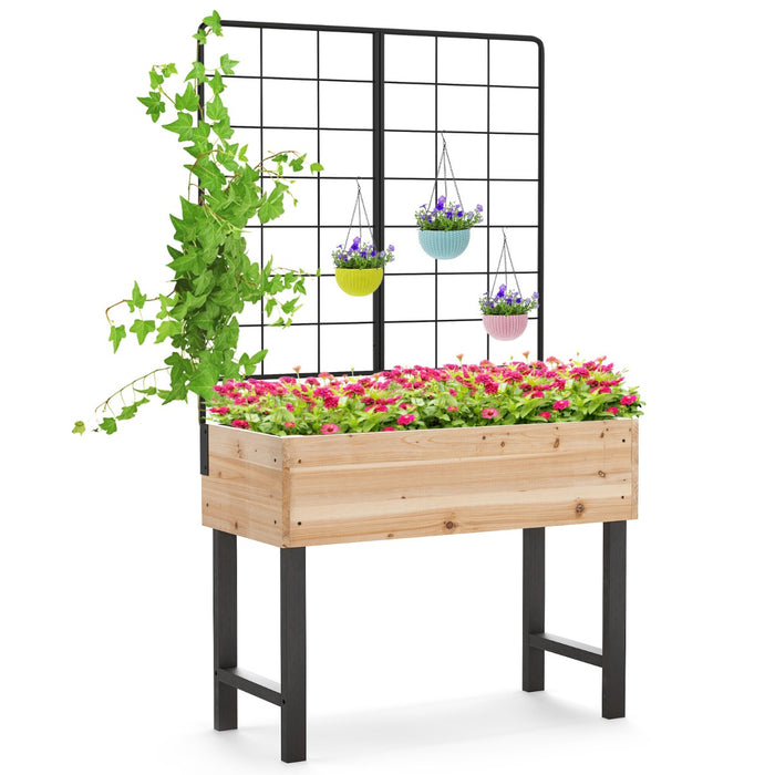 Letto da giardino rialzato con traliccio in metallo ed esterno per patio, Letto da giardino rialzato per piante rampicanti Naturale-Fioriere