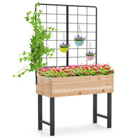 Letto da giardino rialzato con traliccio in metallo ed esterno per patio, Letto da giardino rialzato per piante rampicanti Naturale-Fioriere