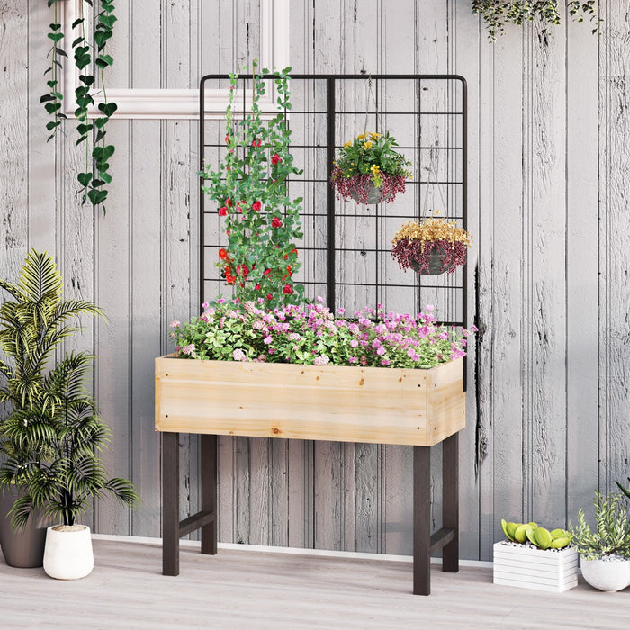 Letto da giardino rialzato con traliccio in metallo ed esterno per patio, Letto da giardino rialzato per piante rampicanti Naturale-Fioriere