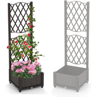 Letto da giardino rialzato con traliccio a reticolo, Fioriera in plastica autoportante per spazi esteriori (40 x 40 x 122 cm)-Scaffali per piante