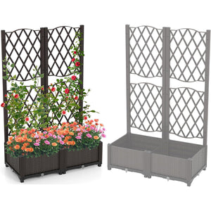 Letto da giardino rialzato con traliccio a reticolo, Fioriera in plastica autoportante per spazi esteriori (80 x 40 x 122 cm)-Scaffali per piante