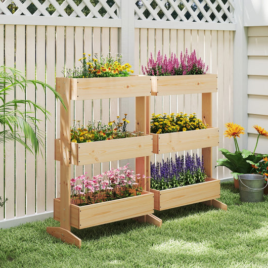 Letto da giardino rialzato per piante da interno e esterno per fiori verdure erbe, Letto da giardino rialzato a 3 livelli Naturale-Fioriere