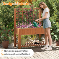 Letto da giardino rialzato con traliccio, Fioriera alta in legno con mensola di stoccaggio e fori di drenaggio Marrone-Fioriere