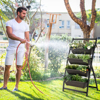 Fioriera elevata a 4 livelli con 4 contenitori e fori di drenaggio erbe e fiori, Letto da giardino rialzato verticale Marrone-Fioriere