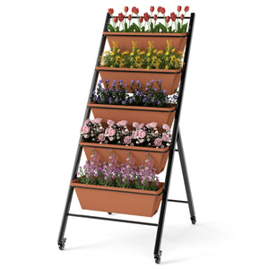 Letto da giardino a 5 livelli con 5 contenitori per piante, Supporto da giardinaggio rialzato in metallo Marrone-Scaffali per piante