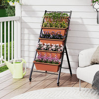 Letto da giardino a 5 livelli con 5 contenitori per piante, Supporto da giardinaggio rialzato in metallo Marrone-Scaffali per piante