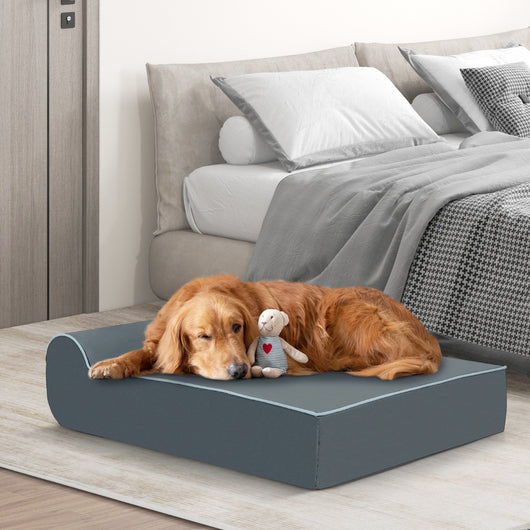 Lettino per animali domestici in schiuma di memoria con poggiatesta, Letto ortopedico per cani grandi con artrite Grigio-Casette e lettini