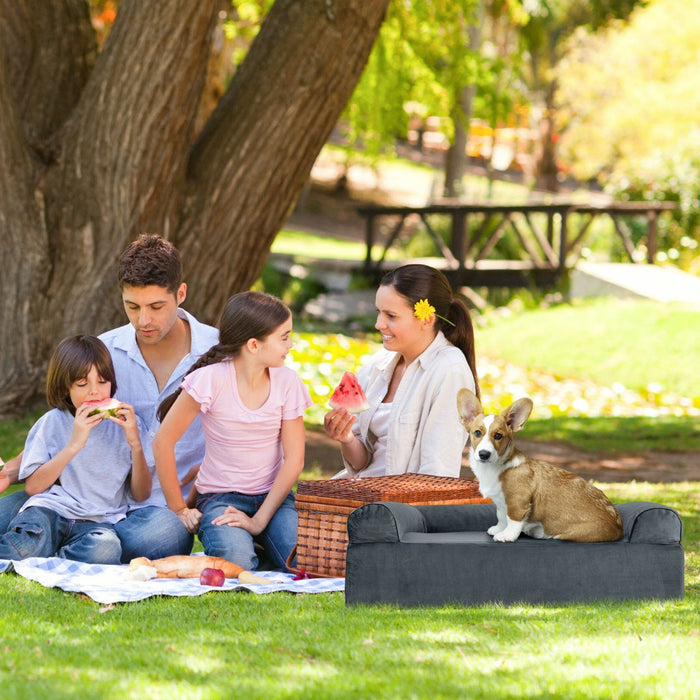 Letto per animali in schiuma di memoria con poggiatesta e copertura rimovibile, Letto ortopedico per cani Grigio-Casette e lettini