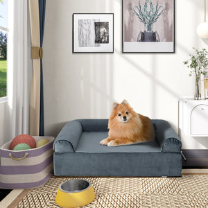 Letto per animali in schiuma di memoria con poggiatesta e copertura rimovibile, Letto ortopedico per cani Grigio-Casette e lettini