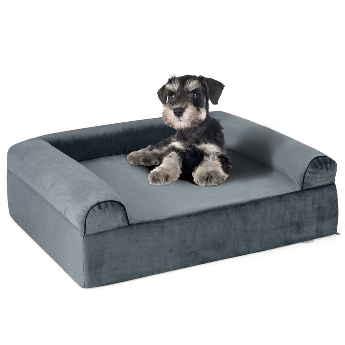 Letto per animali in schiuma di memoria con poggiatesta e copertura rimovibile, Letto ortopedico per cani Grigio-Casette e lettini