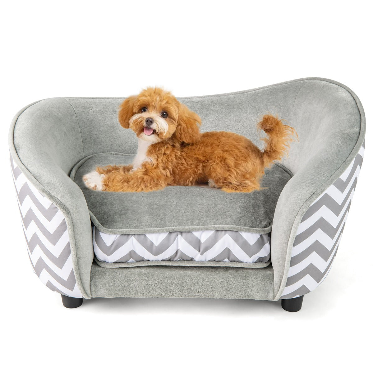 Letto morbido per cani e gatti con cuscino morbido imbottito, Poltrona per cani in velluto morbido Grigio e Bianco-Casette e lettini