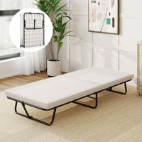 Letto pieghevole rete metallica robusta e molle resistenti, Lettino portatile per ospiti con schiuma di memoria Beige-Arredo letto