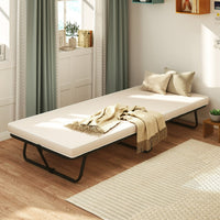Letto pieghevole rete metallica robusta e molle resistenti, Lettino portatile per ospiti con schiuma di memoria Beige-Arredo letto