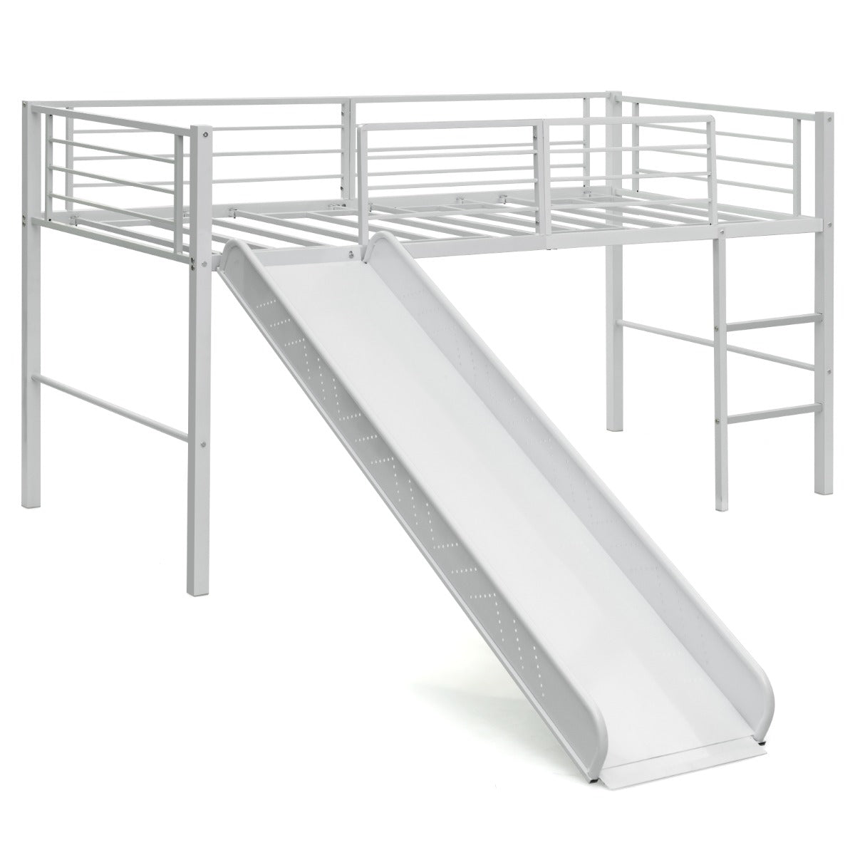 Letto singolo a soppalco per bambini con scala e scivolo-Mini struttura del letto con 4 barriere Bianco